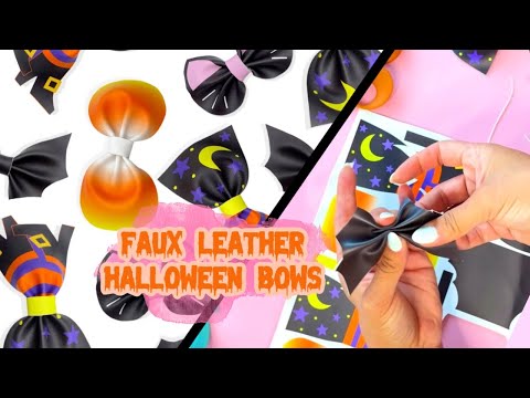 Sweet Halloween Print Faux Leather Glitter Hair Bow // 