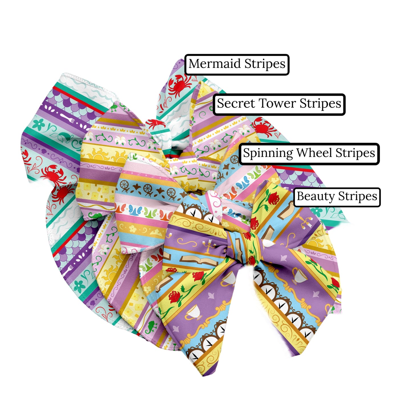 Secret Tower Stripes Princess Hair Bow Strips - PIPS EXCLUSIVE