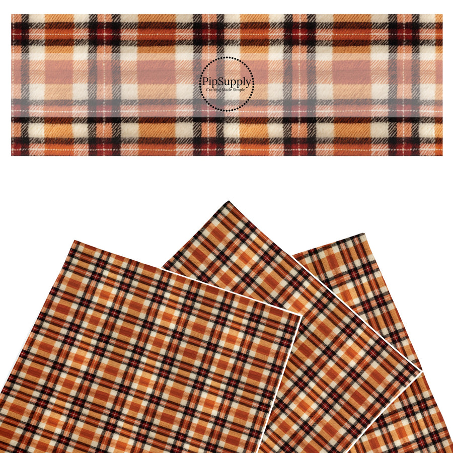 dark light orange plaid faux leather sheet