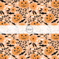 These Halloween themed pattern fabric by the yard features the following design elements: pumpkins, candy corn, and bats on orange. This fun spooky themed fabric can be used for all your sewing and crafting needs!