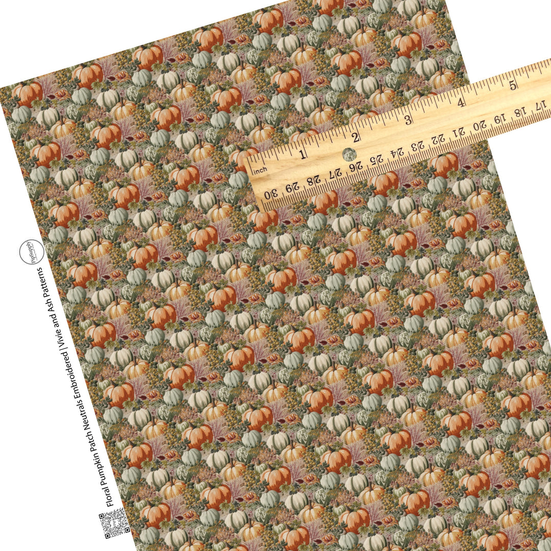 Floral pumpkins neutral faux leather sheet