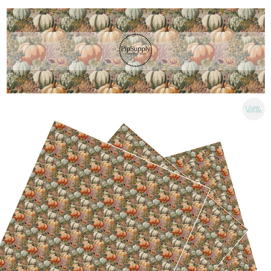 Orange and aqua pumpkins with flowers faux leather sheets