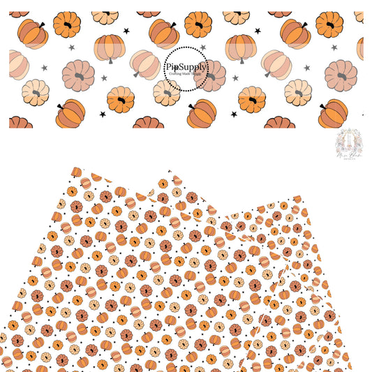 Tiny orange pumpkins and stars faux leather sheets