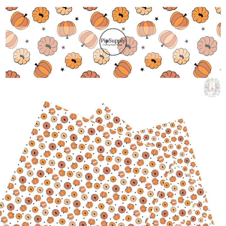 Tiny orange pumpkins and stars faux leather sheets