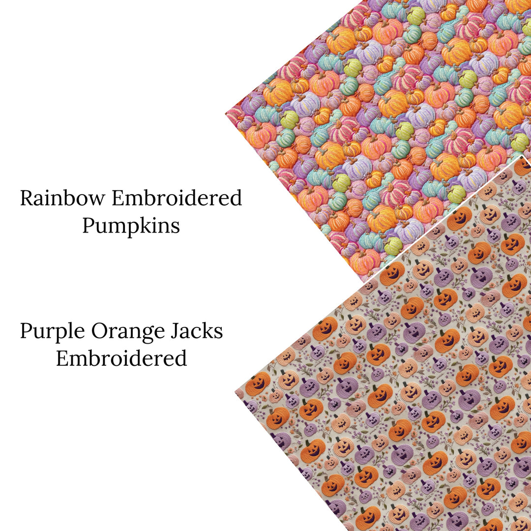 Rainbow Embroidered Pumpkins Faux Leather Sheets