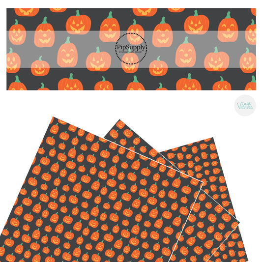 Orange spooky face pumpkins faux leather sheets