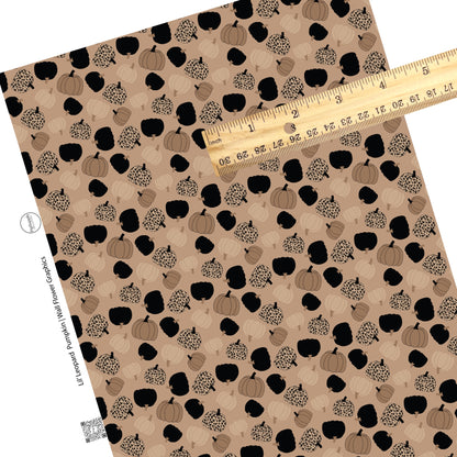 Brown pumpkins with leopard spots with floating brown and black pumpkins faux leather sheets