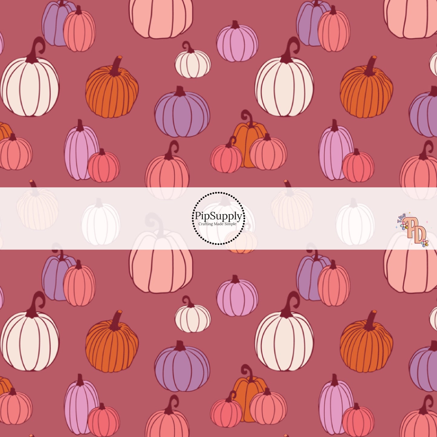 Multi pumpkins on mauve hair bow strips