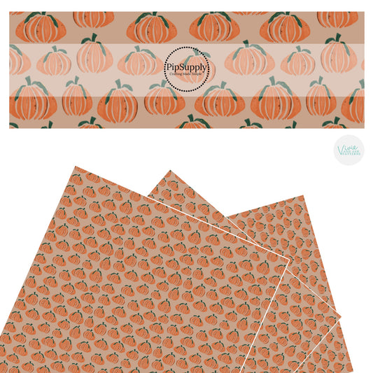 Orange pumpkins on neutral faux leather sheets