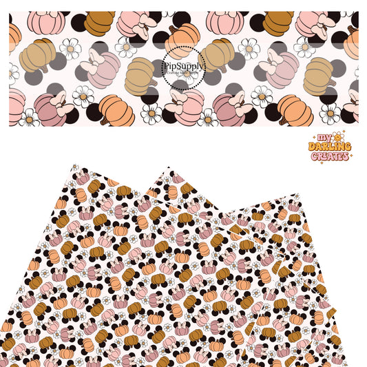 Pumpkins with mouse ears and floral on cream faux leather sheets