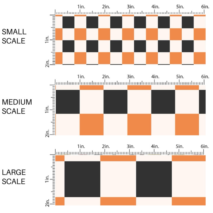 These Halloween themed pattern fabric by the yard features the following design elements: black, cream, and orange checker pattern. This fun spooky themed fabric can be used for all your sewing and crafting needs!