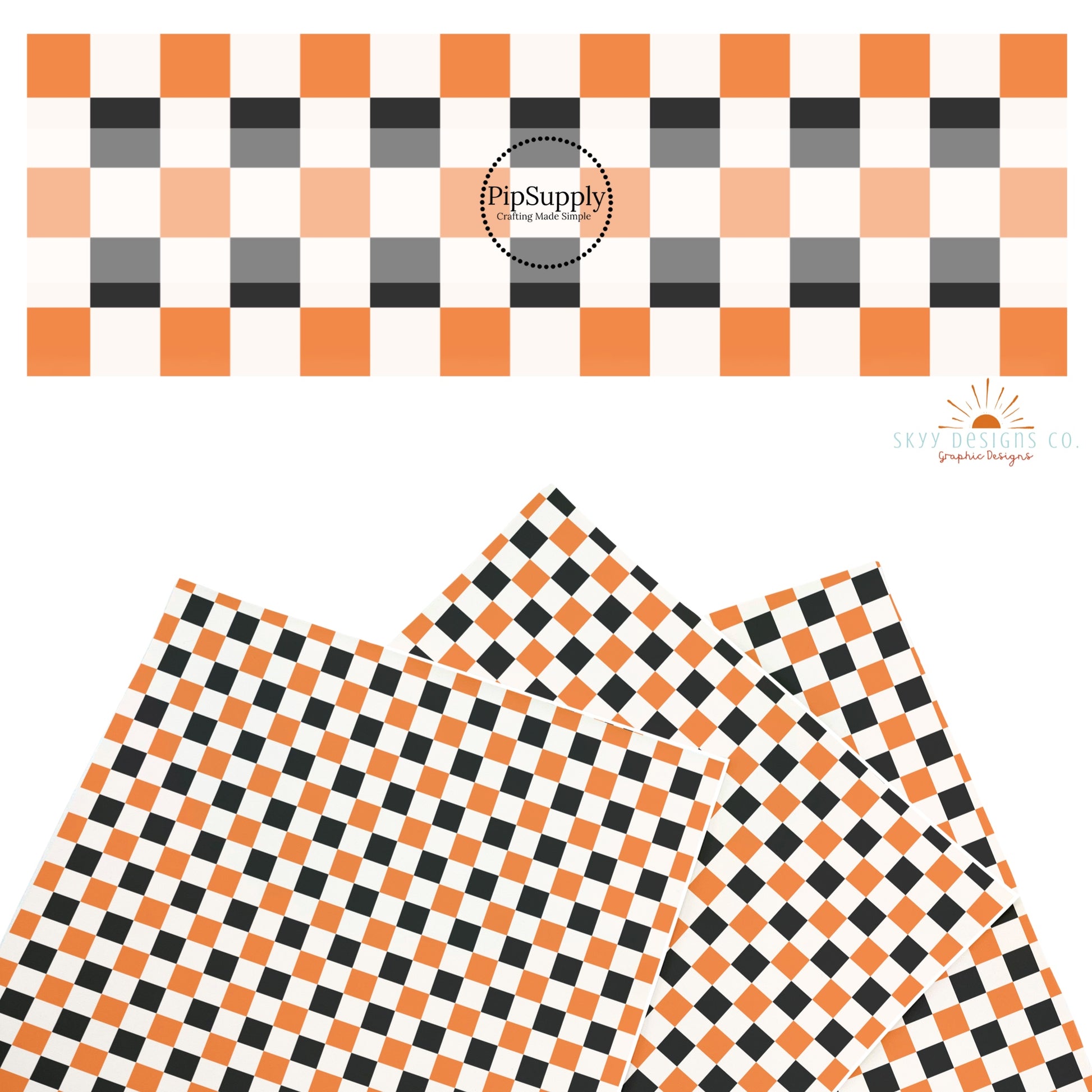 These Halloween themed pattern faux leather sheets contain the following design elements: black, cream, and orange checker pattern. Our CPSIA compliant faux leather sheets or rolls can be used for all types of crafting projects.