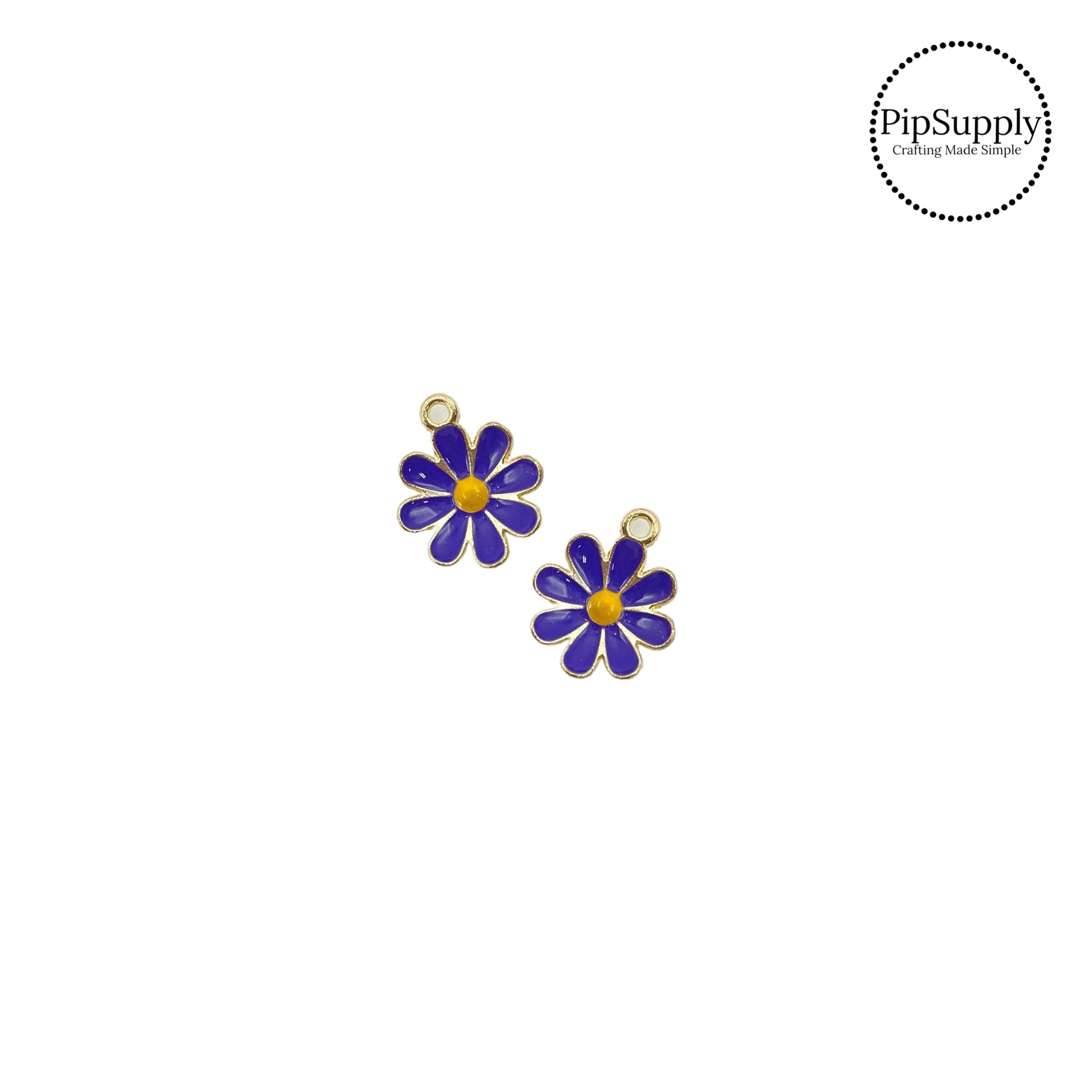 Purple flower with yellow center charm embellishment