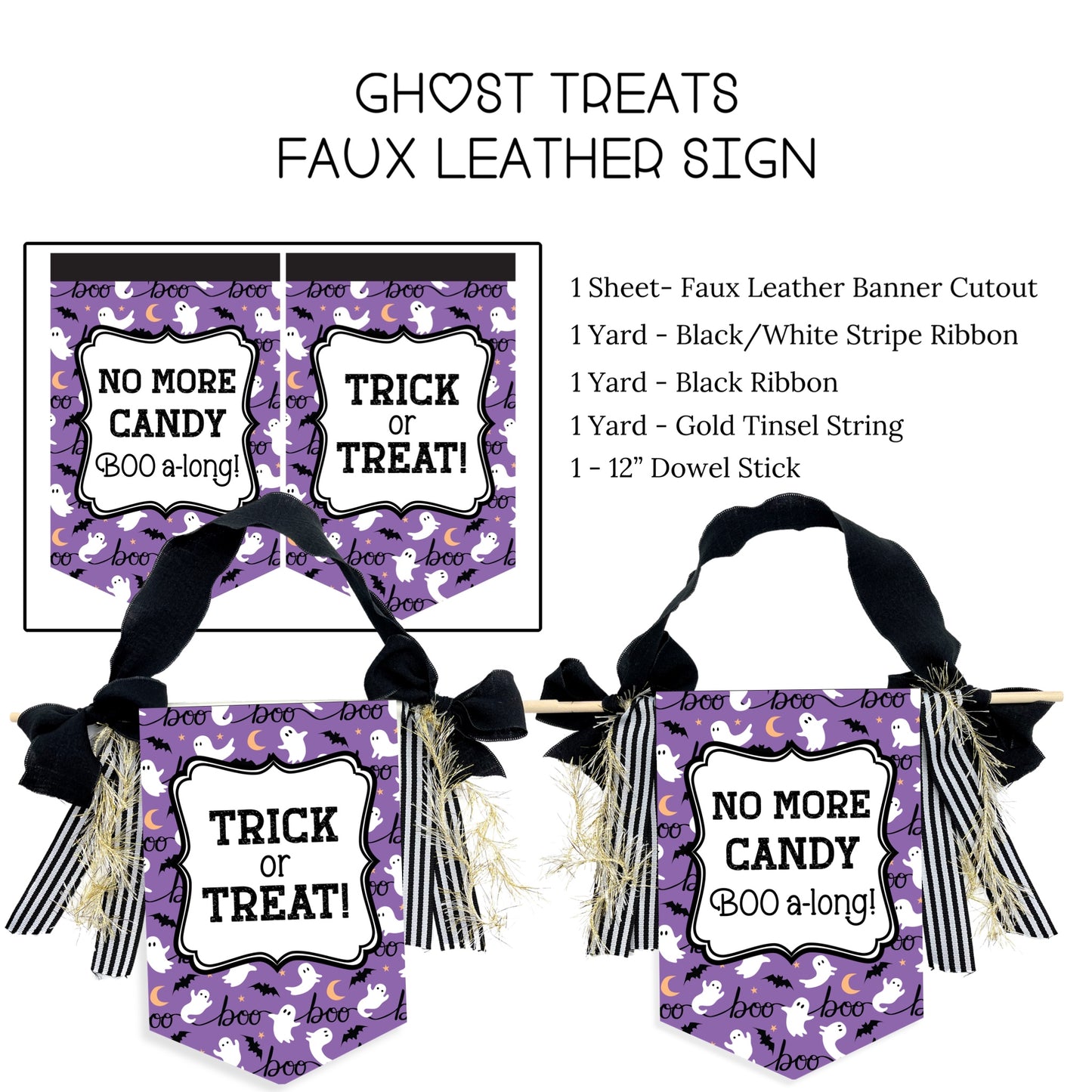 Ghost Treats Are Gone Reversible Faux Leather DIY Sign