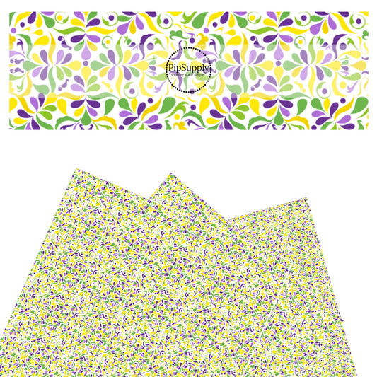 Mardi gras colored paisley on white faux leather sheets