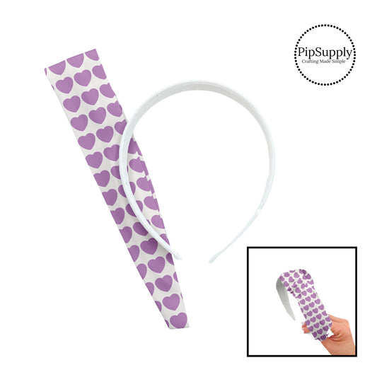purple bubble hearts on cream knotted headbands