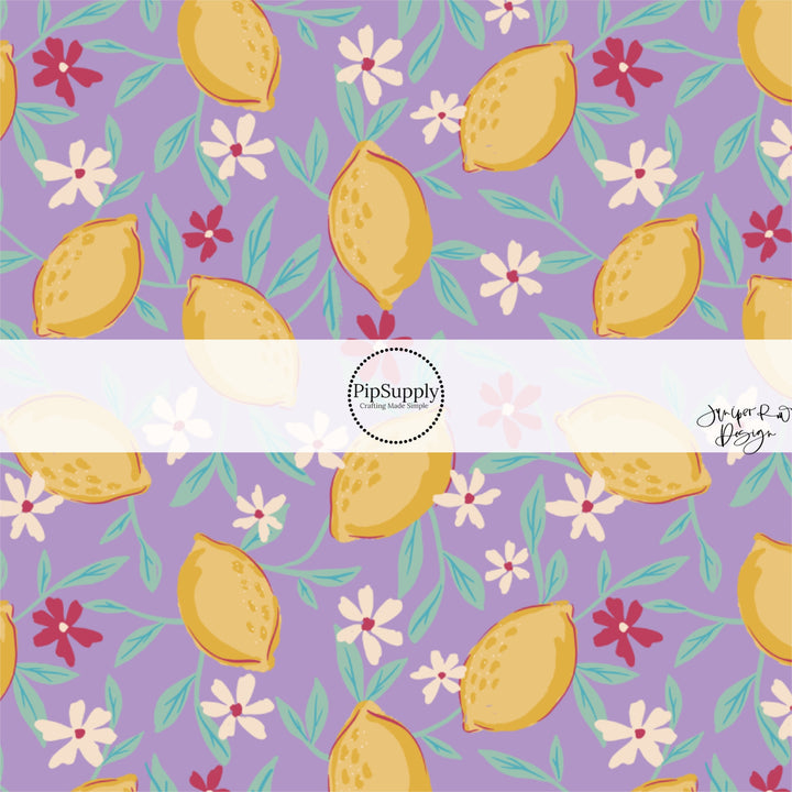 This summer fabric by the yard features lemons surrounded by tiny flowers on purple. This fun summer themed fabric can be used for all your sewing and crafting needs!