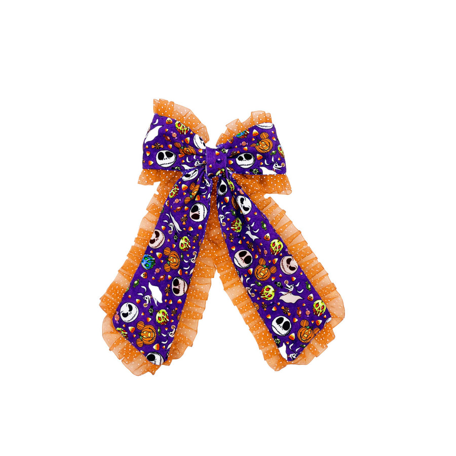 Theses Halloween ruffled long tail hair bows are ready to package and resell to your customers no sewing or measuring necessary! These come pre-tied with an attached alligator clip. The Halloween themed bow is perfect for all hair styles for kids and adults.