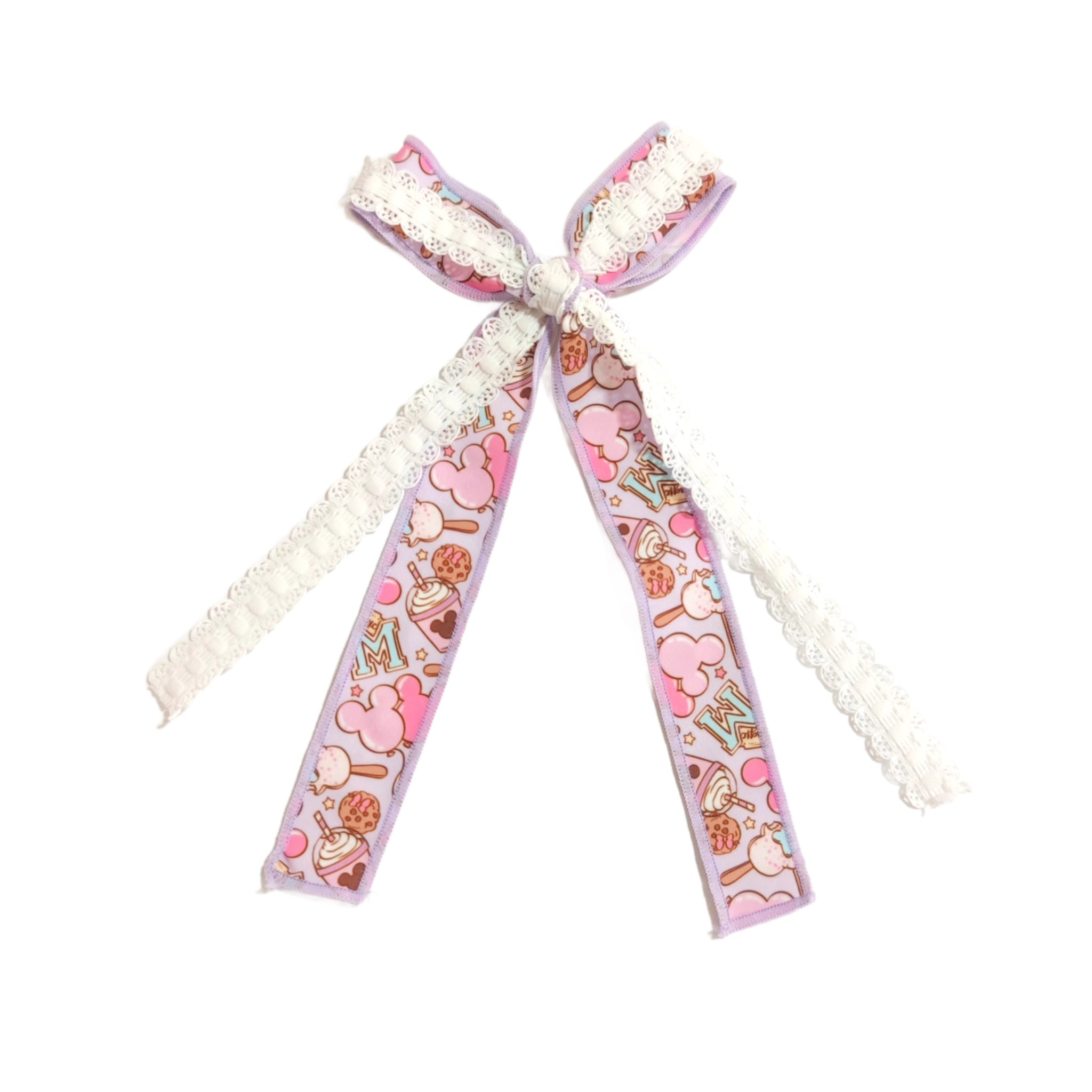 Magical Themed Lace Ribbon Hair Bows - Purple Park Snacks Lace Ribbon ...