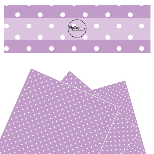These celebration faux leather sheets contain the following design elements: white dots on purple. Our CPSIA compliant faux leather sheets or rolls can be used for all types of crafting projects.