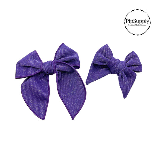 Tinsel on purple hair bow strips