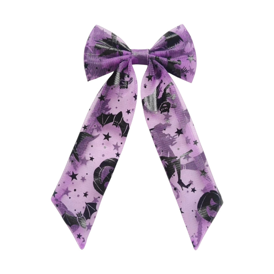 Theses Halloween tulle long tail hair bows are ready to package and resell to your customers no sewing or measuring necessary! These come pre-tied with an attached alligator clip. The Halloween themed bow is perfect for all hair styles for kids and adults.