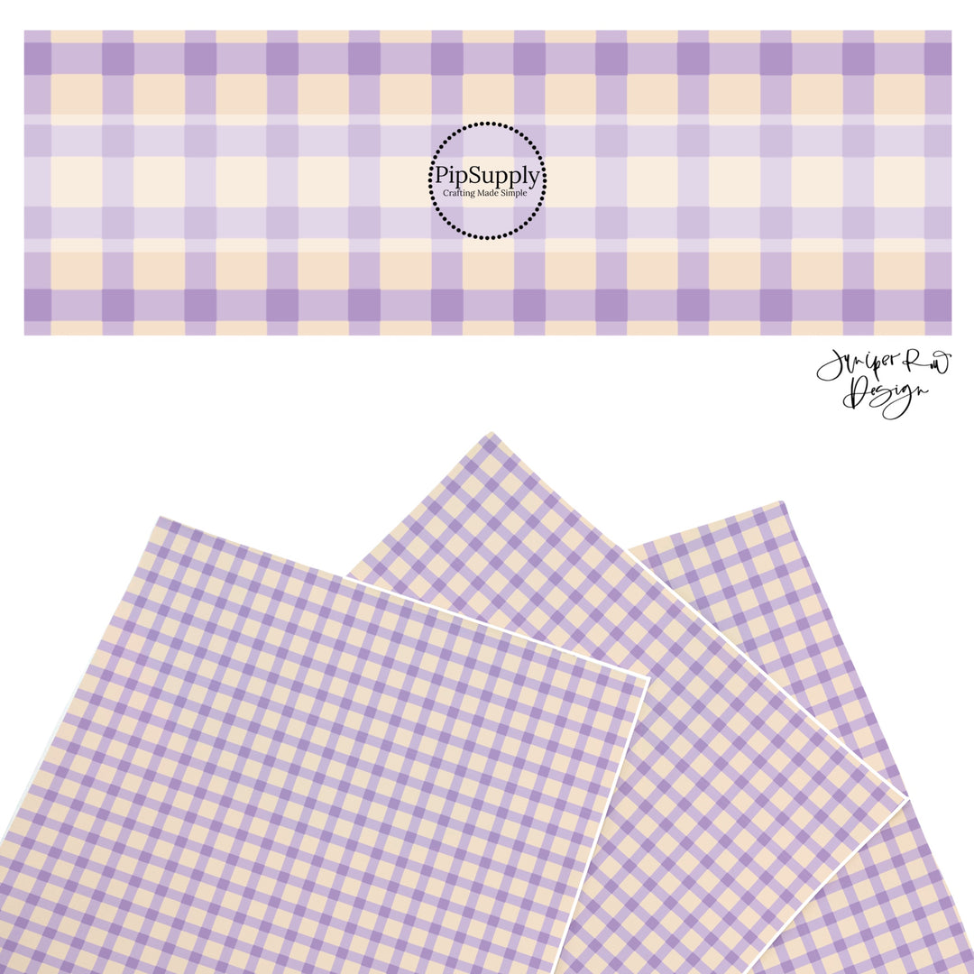 These summer faux leather sheets contain the following design elements: summer haze purple and cream plaid pattern. Our CPSIA compliant faux leather sheets or rolls can be used for all types of crafting projects.