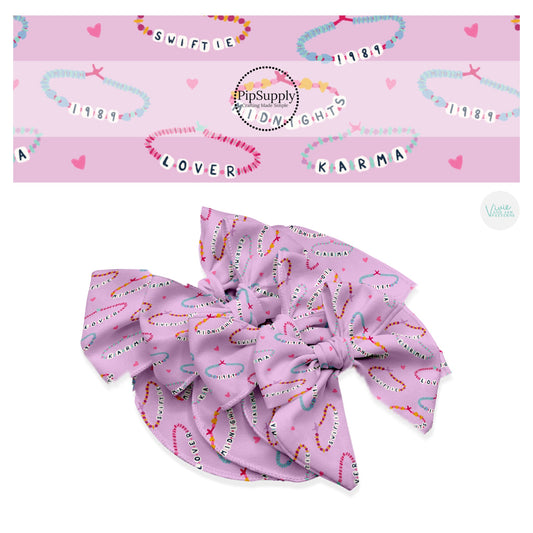 These Valentine's Day pattern themed no sew bow strips can be easily tied and attached to a clip for a finished hair bow. These patterned bow strips are great for personal use or to sell. These bow strips features friendship bracelets.
