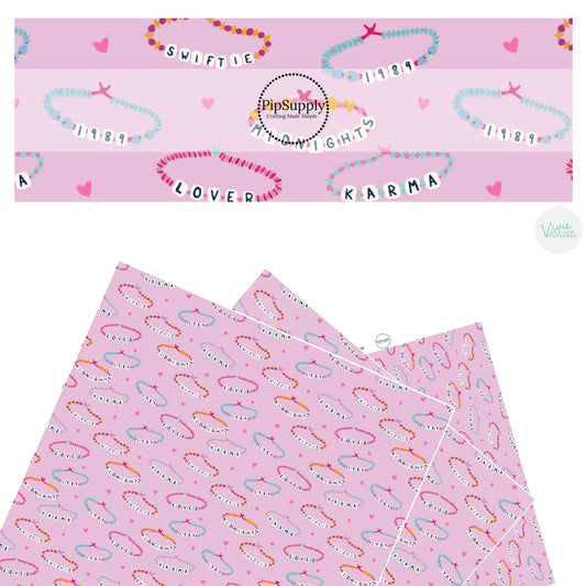 These Valentine's Day pattern themed faux leather sheets contain the following design elements: friendship bracelets. Our CPSIA compliant faux leather sheets or rolls can be used for all types of crafting projects.