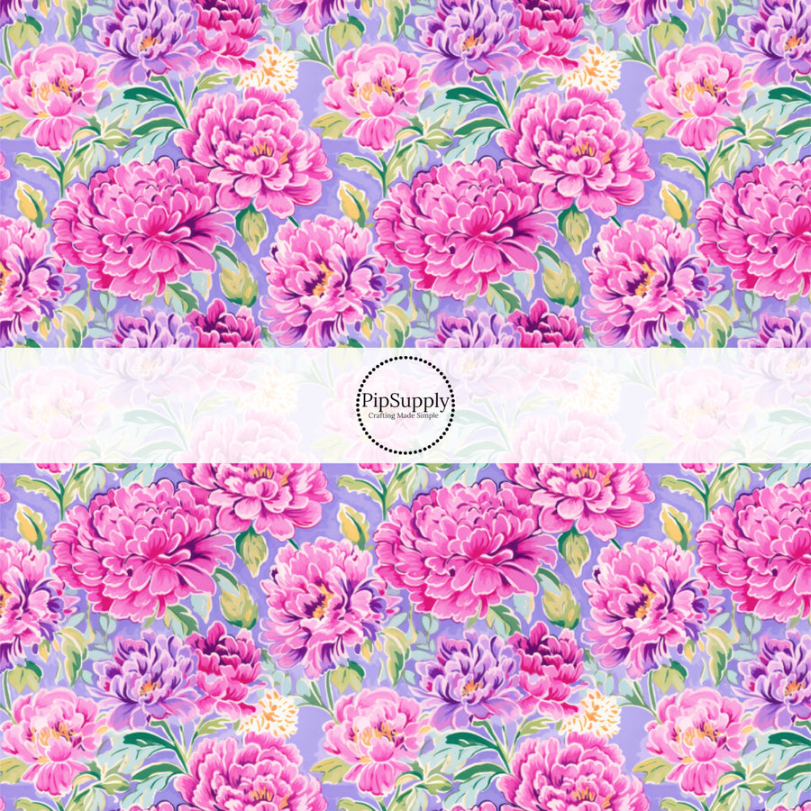 These spring and summer floral fabric by the yard features bright watercolor peonies. This fun pattern fabric can be used for all your sewing and crafting needs!