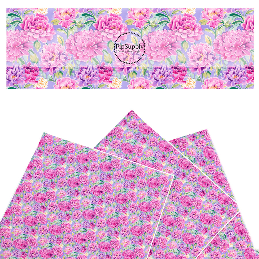 These spring and summer floral faux leather sheets contain the following design elements: bright watercolor peonies. Our CPSIA compliant faux leather sheets or rolls can be used for all types of crafting projects.