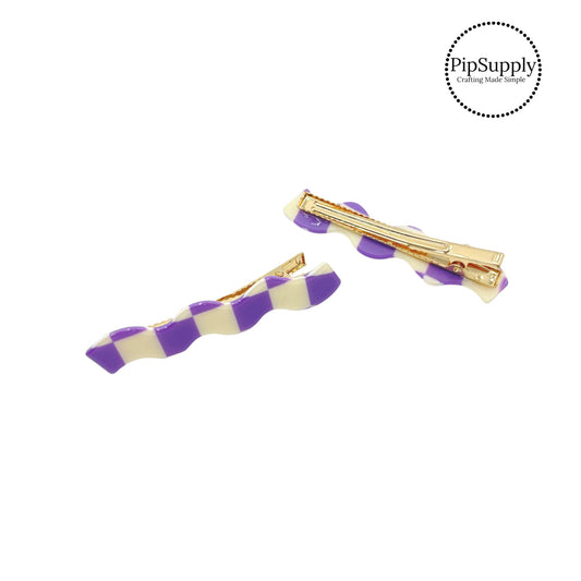 Purple and cream checkered hair clip