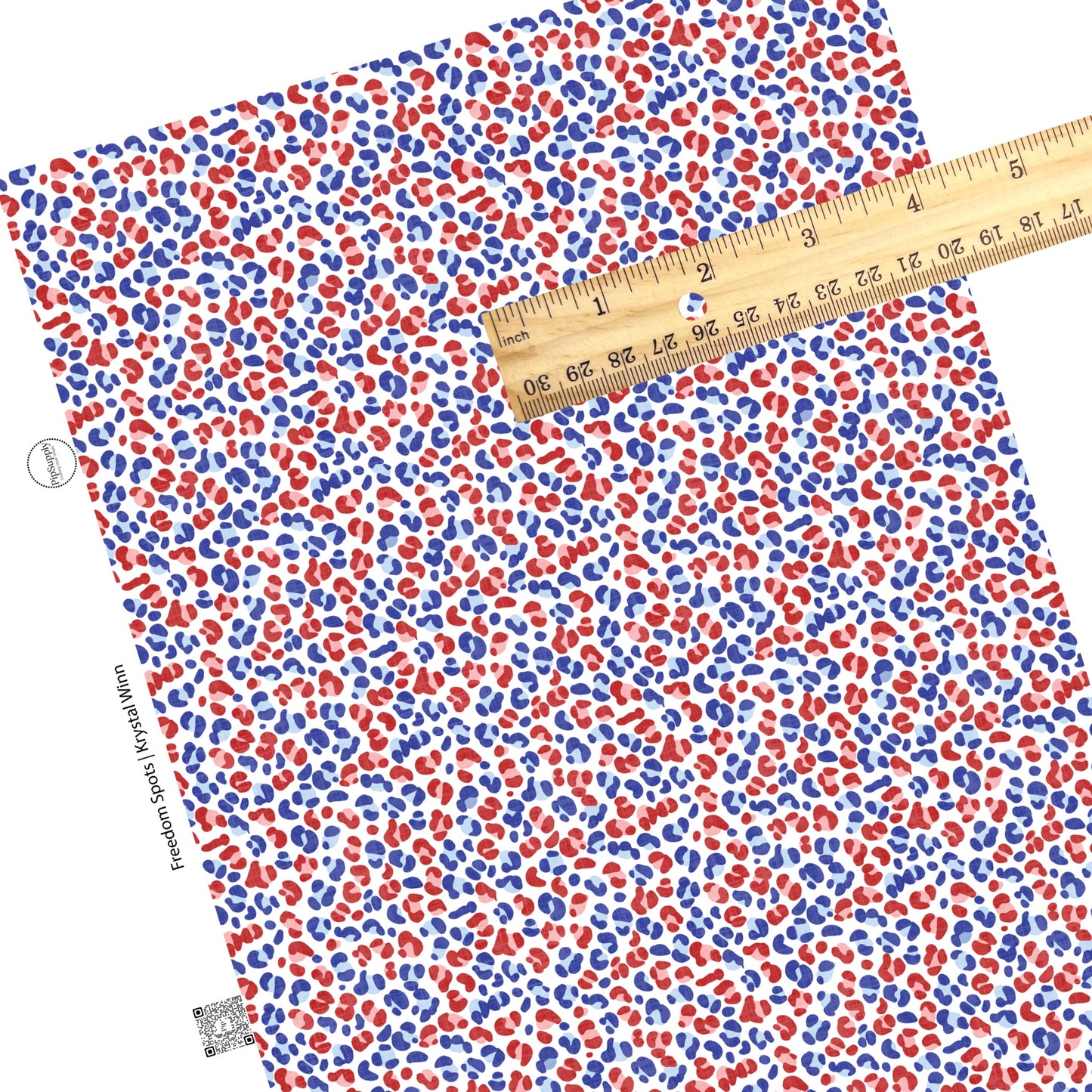 These patriotic red and blue cheetah spots on white faux leather sheets contain the following design elements: small red and blue cheetah print. 