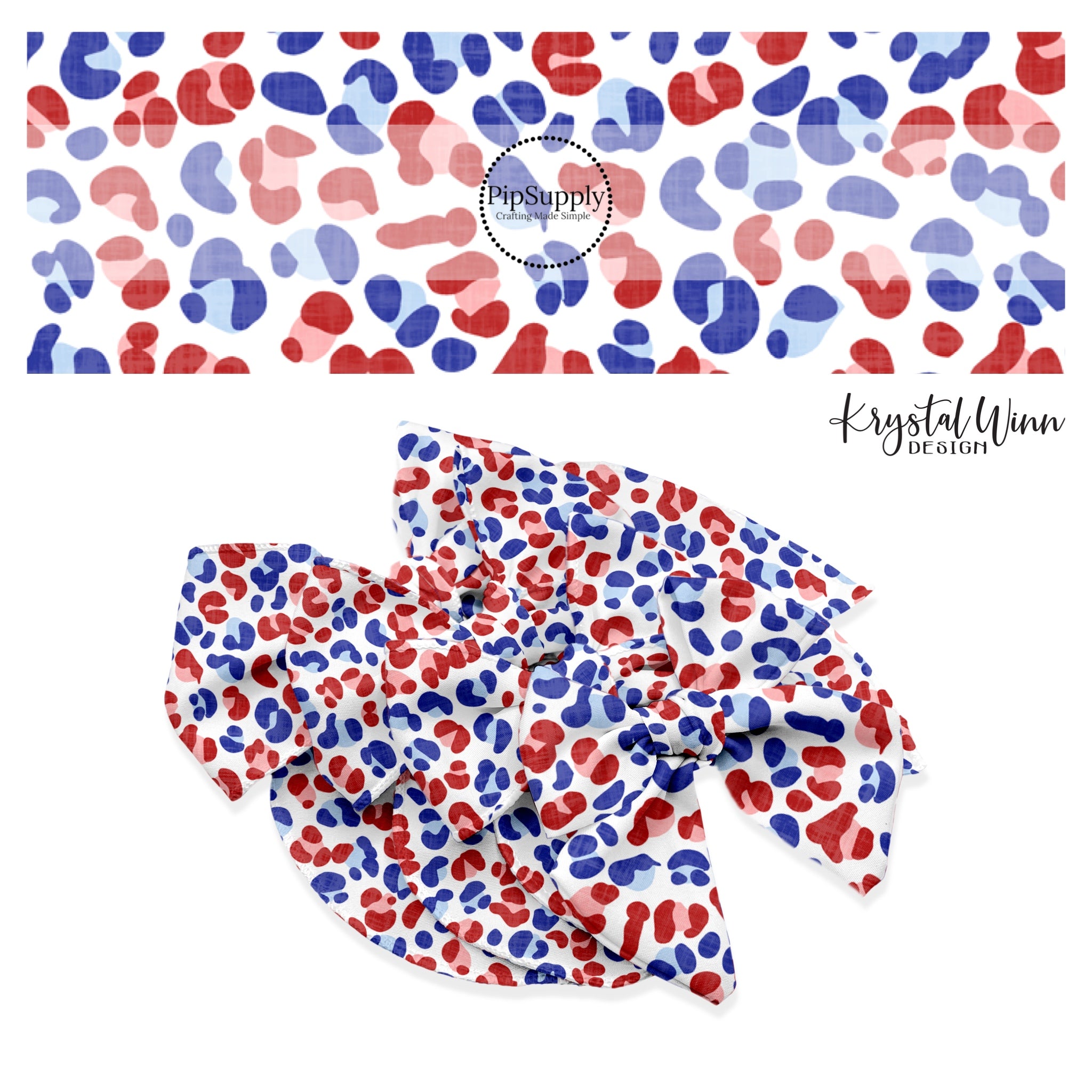 Freedom Spots Ralph Patriotic Cheetah Pattern On White Hair Bow Strips - Freedom Spots Hair ...