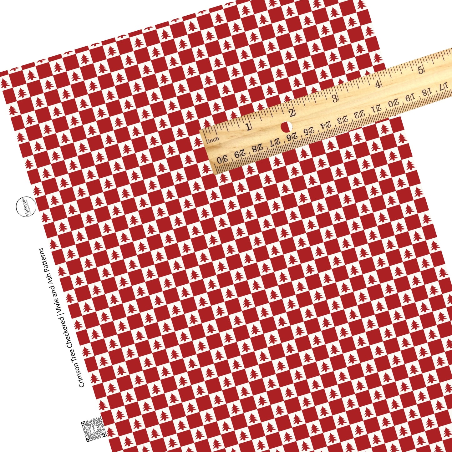Red checker with white tiles and red trees faux leather sheets