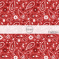 These patriotic and western red fabric by the yard features white, red and dark red bandana pattern.