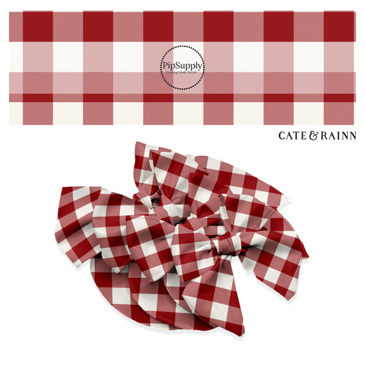 White on red striped gingham hair bow strips