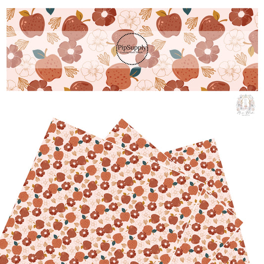 Ginger apples and ginger flowers on rose faux leather sheets