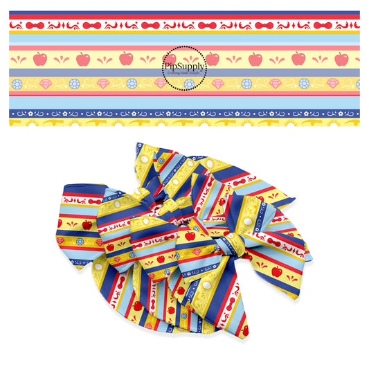 red blue and yellow princess stripes hair bow strips