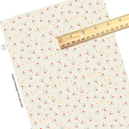 Yellow stars with holly on cream faux leather sheets