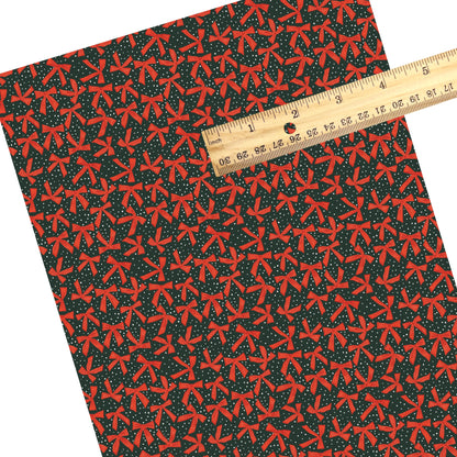 These winter bow themed pattern faux leather sheets contain the following design elements: red bows on coal. Our CPSIA compliant faux leather sheets or rolls can be used for all types of crafting projects.