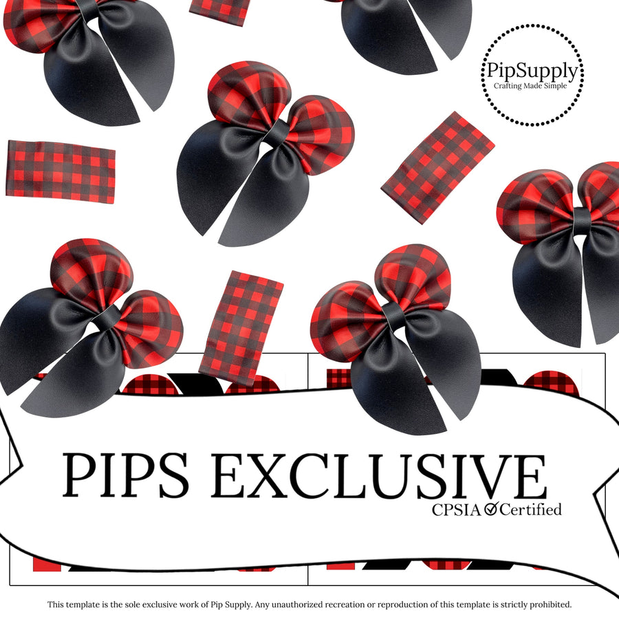 Red buffalo plaid with solid black bubble sailor hair bows