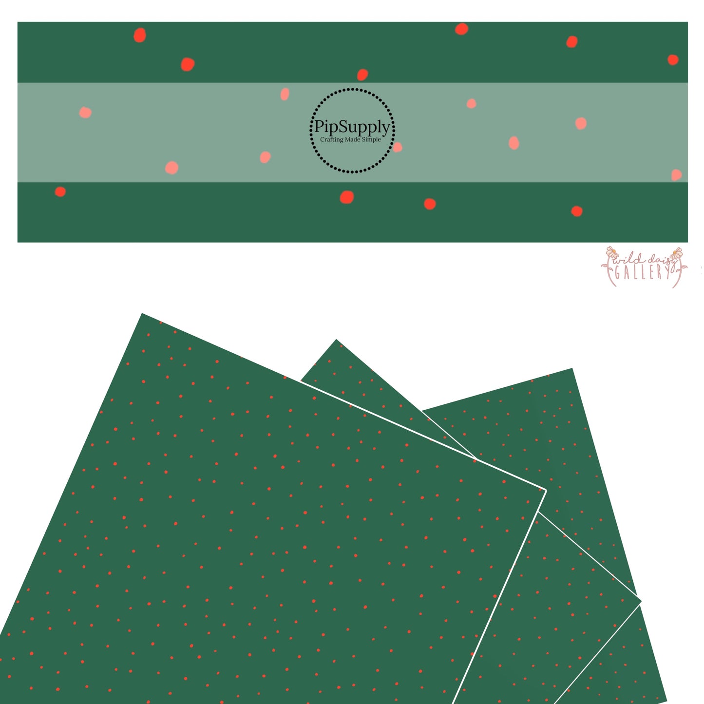 Tiny red dots on green faux leather sheets