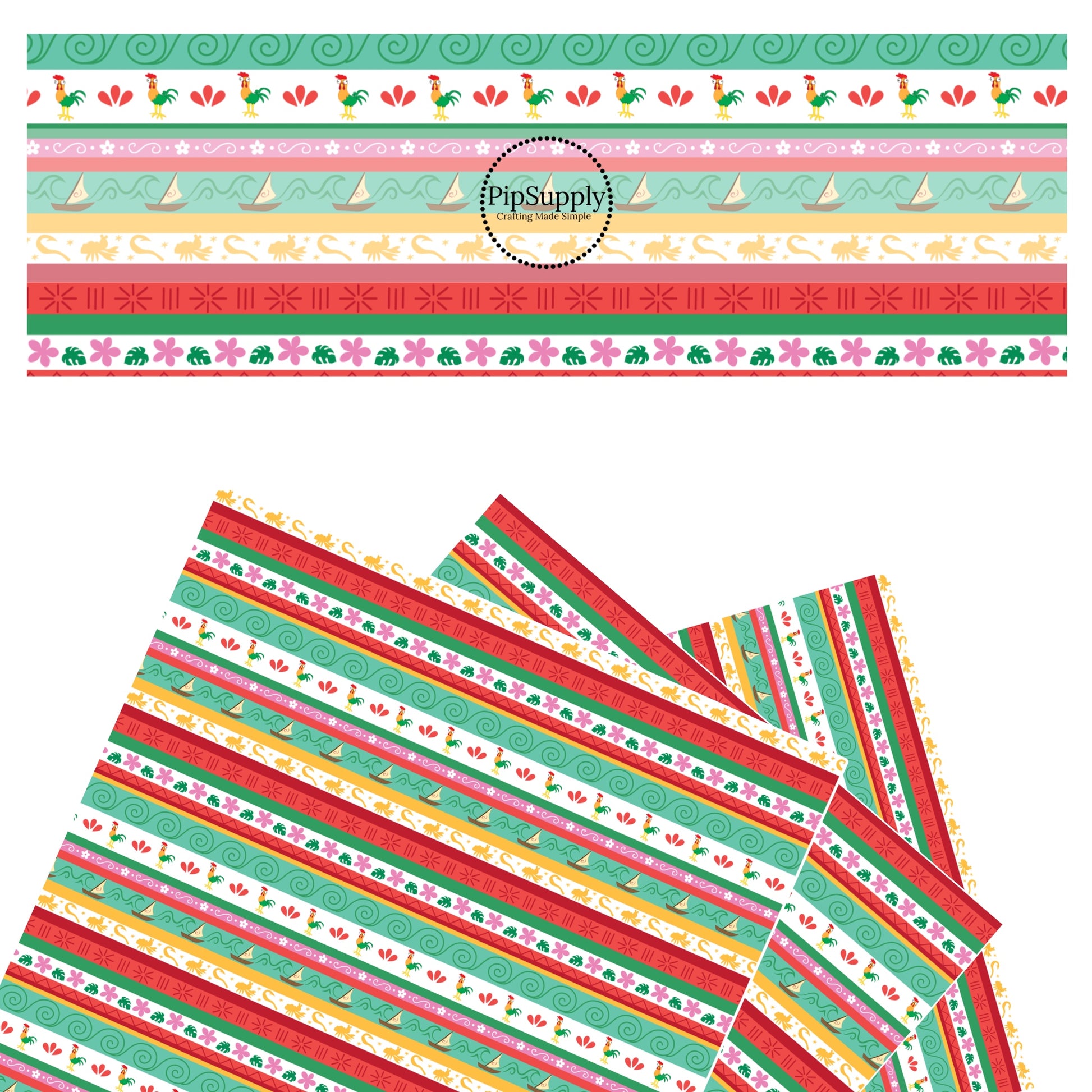 Green and red stripes with swirls and hawaiian flowers faux leather sheets