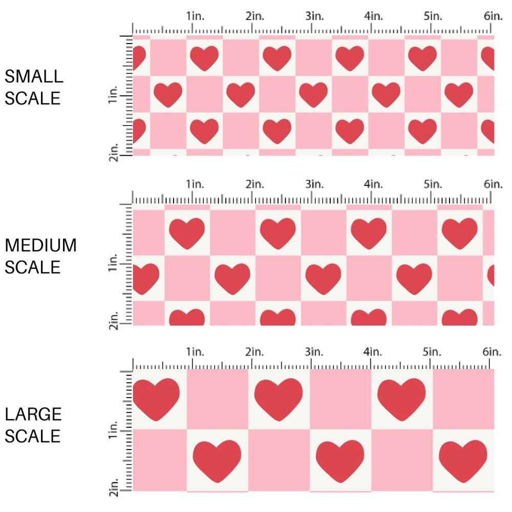 This holiday fabric by the yard features red hearts on pink and cream checkers. This festive pattern fabric can be used for all your sewing and crafting needs!