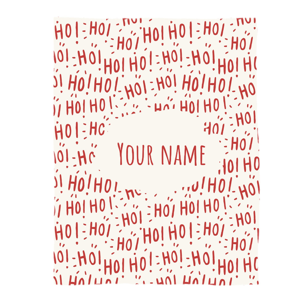 This Christmas designer pattern is printed onto the front side of our soft touch minky blankets. The backside will not be printed and left the natural cream/white color of the blanket. This print pattern features "HO! HO! HO!" on cream.