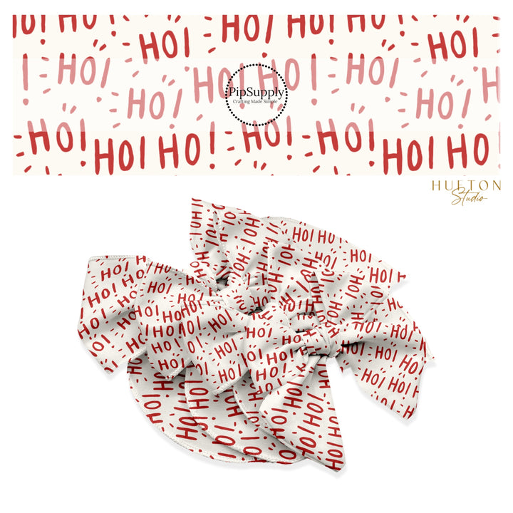 These Christmas themed no sew bow strips can be easily tied and attached to a clip for a finished hair bow. These fun patterned bow strips are great for personal use or to sell. These bow strips feature the following design elements: "HO! HO! HO!" on cream.