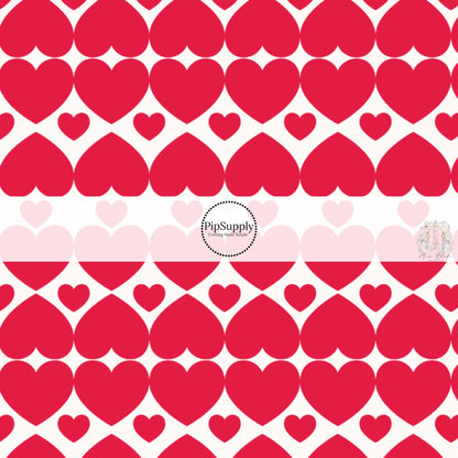 Little and big red hearts on white hair bow strips