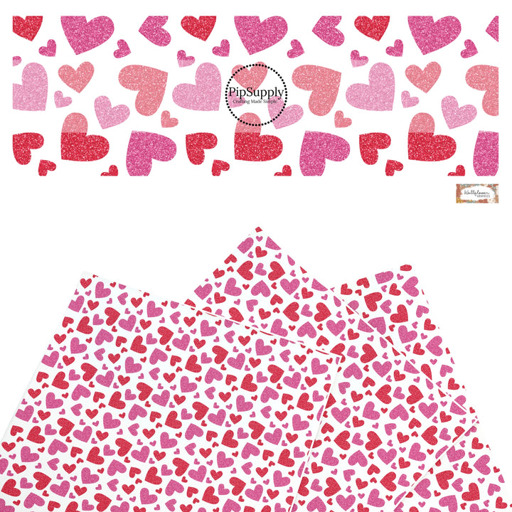 These holiday faux leather sheets contain the following design elements: red and pink hearts. Our CPSIA compliant faux leather sheets or rolls can be used for all types of crafting projects.