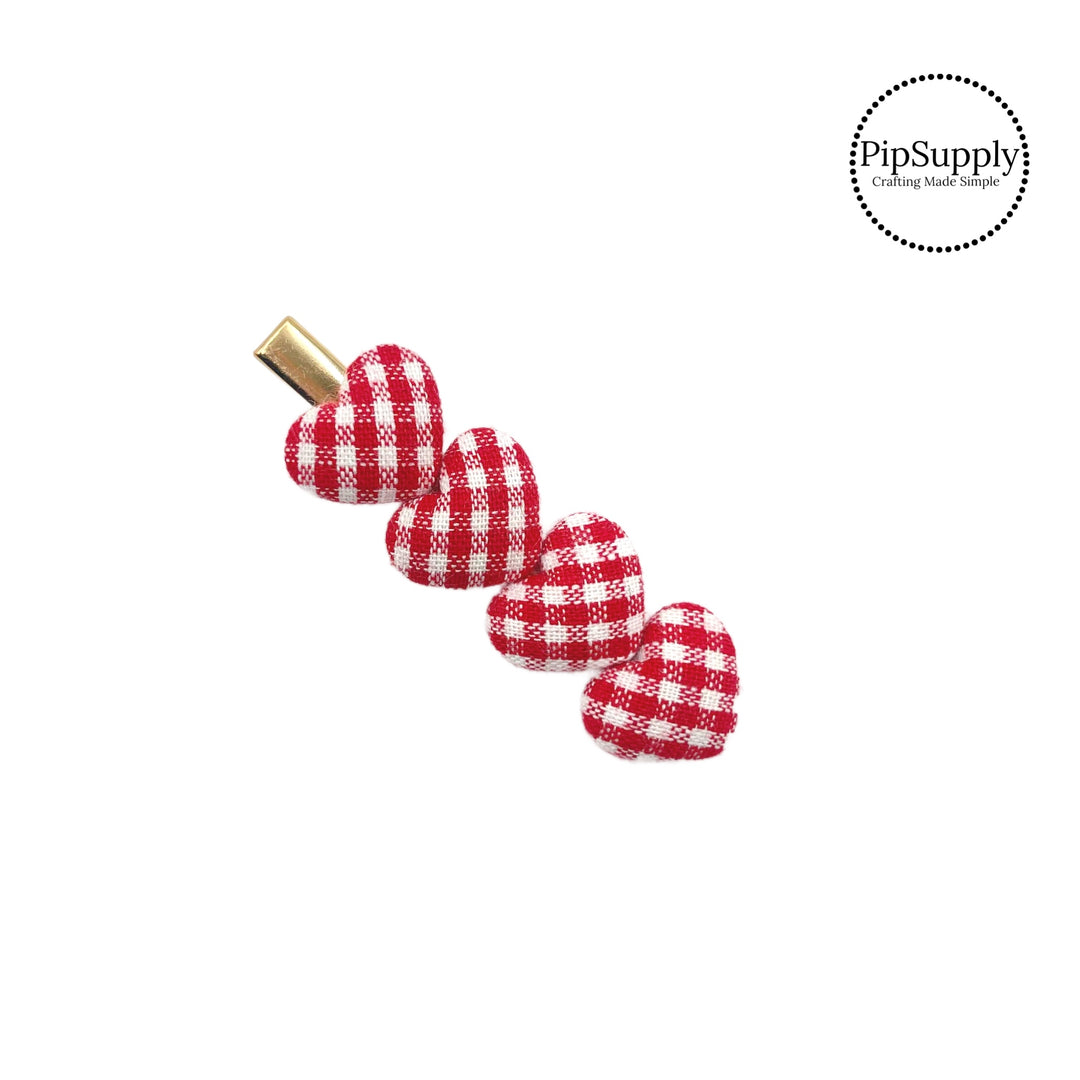 Hearts with red plaid hair clip